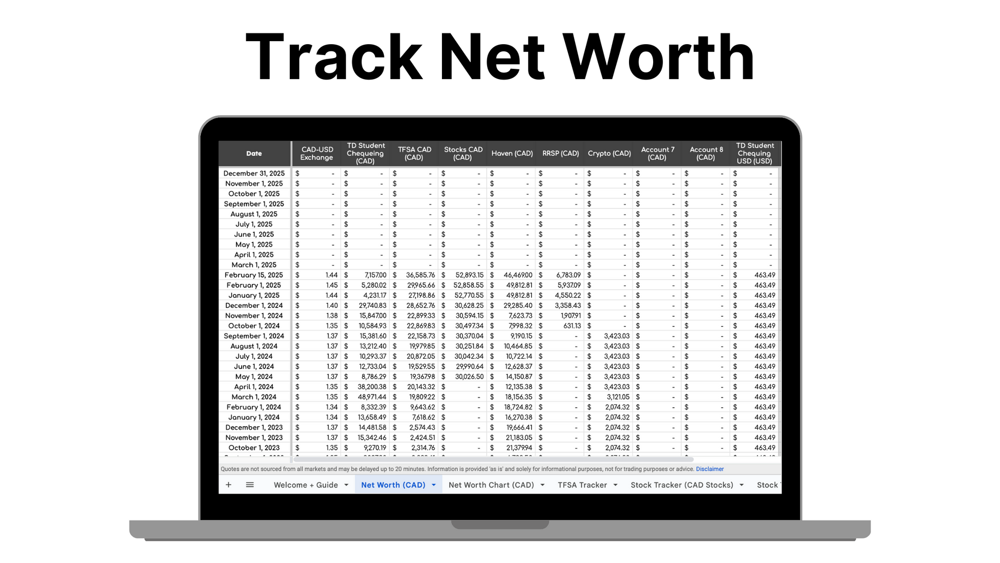 🇨🇦 - All In One Finance Tracker (Net Worth, TFSA, Stocks, Shared Expenses, and Budget Template)