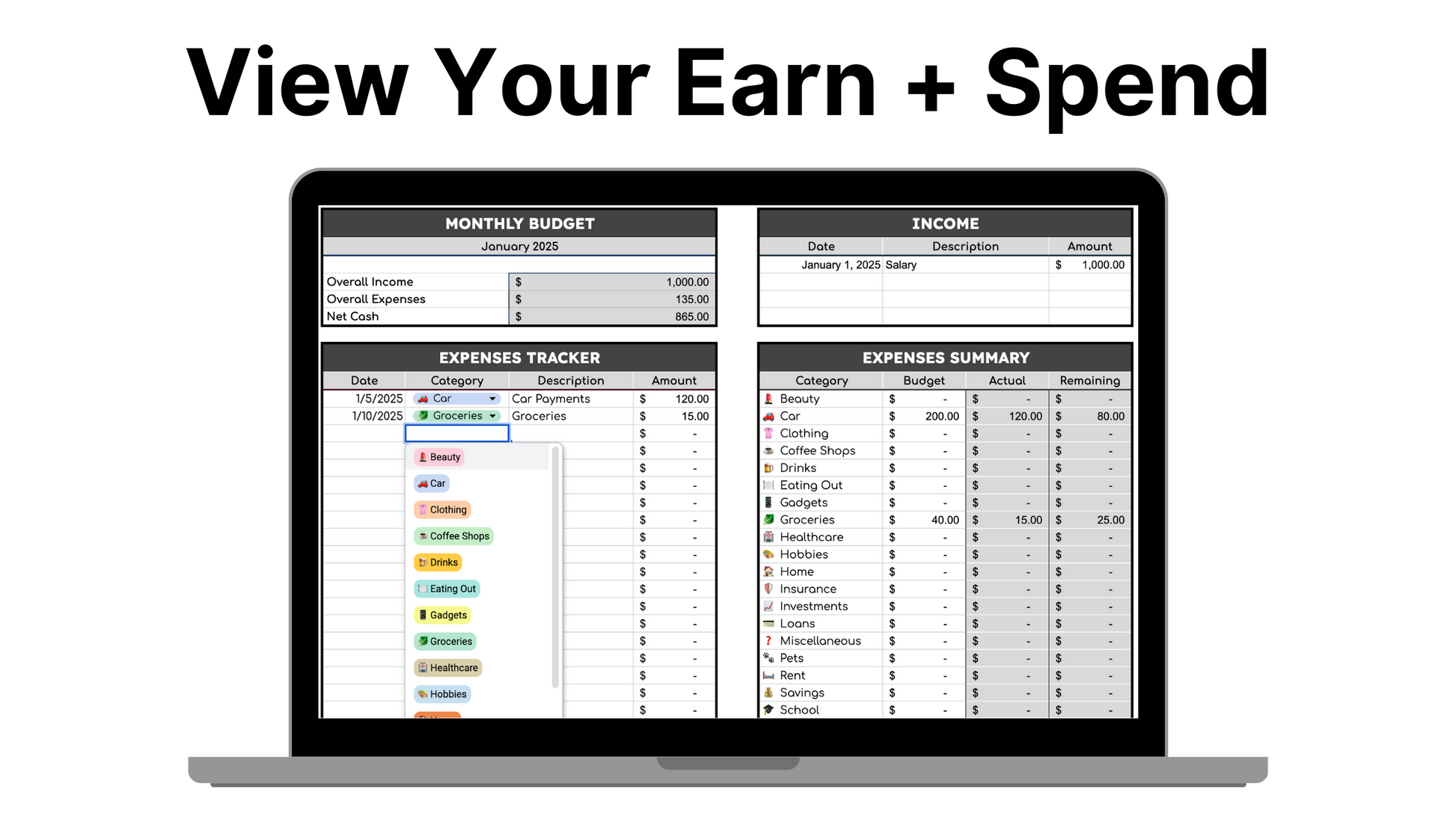 🇨🇦 - All In One Finance Tracker (Net Worth, TFSA, Stocks, Shared Expenses, and Budget Template)